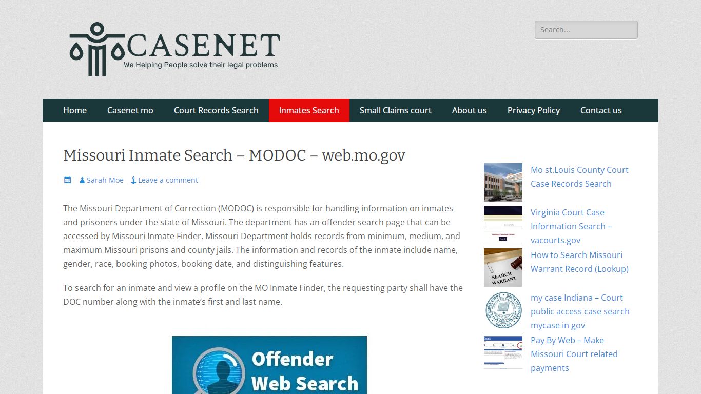 Missouri Inmate Search - MODOC - web.mo.gov - Casenet MO